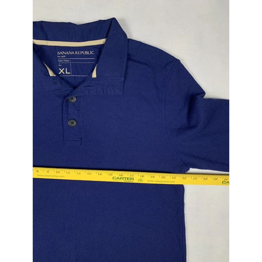 Banana Republic Polo Shirt Mens XL Blue‎ Long Sleeve Button Mock Neck
